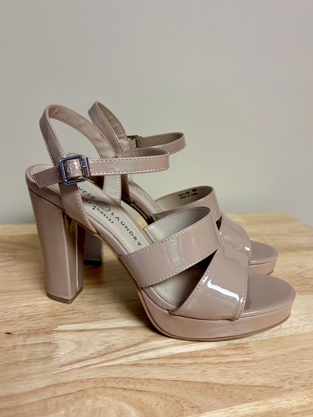Nude Patent Platform Sandal Heels - Chinese Laundry Size 9